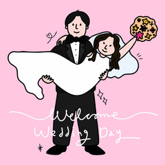 결혼식 청첩장 신랑 신부 일러스트(wedding day invitation couple illustration)