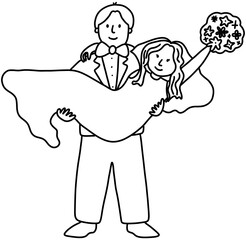 결혼식 신랑 신부 라인드로잉(wedding day couple line drawing)