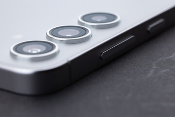 Smartphone cameras close-up. A universal set of cameras in a modern mobile phone.