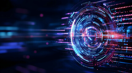 Obraz premium Abstract Digital Network Circle With Pink And Blue Lights On Dark Background Showing Futuristic Technological Interface