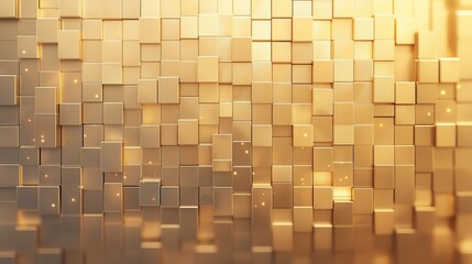 Fototapeta premium A gold wall made of cubes with a shiny, reflective surface