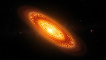 Obraz premium fiery swirling galaxy with bright center surrounded by stars amidst darkness of outer space