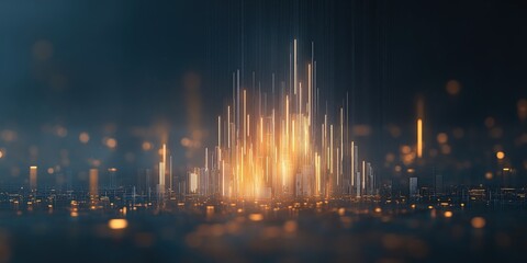 A cityscape with a glowing skyline