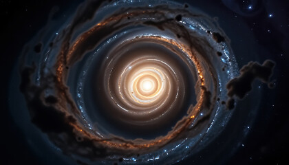 Stunning cosmic whirlpool of light and celestial matter swirling towards radiant center in deep space