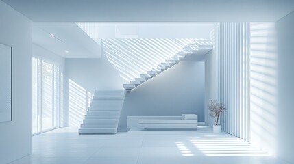 Obraz premium Modern White House Interior with Staircase