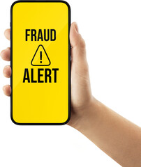 Fraud Alert Warning Displayed on Smartphone with Yellow Background Indicating Online Scam Risks