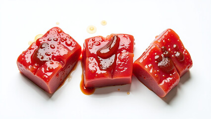 white background bbq meat small pieces remove excess sauce