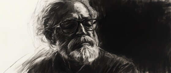 A black and white drawing of a man wearing glasses, suitable for use in educational or business settings