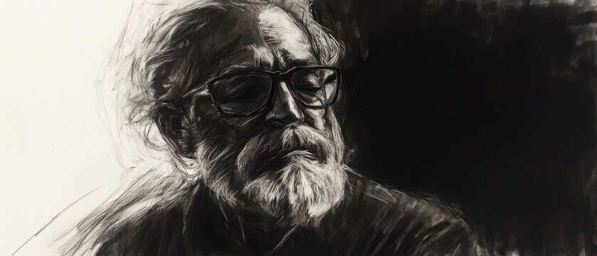 A black and white drawing of a man wearing glasses, suitable for use in educational or business settings