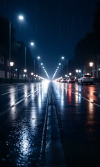 雨夜的街道灯光