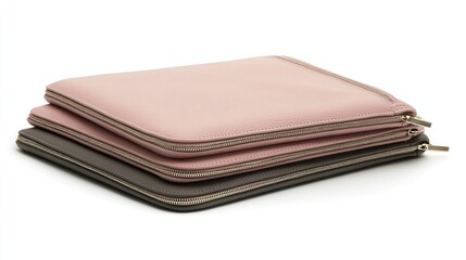 Stacked, pink & gray leather laptop sleeves