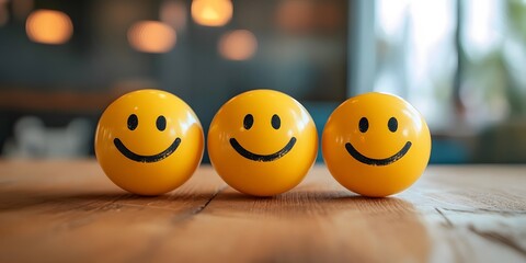 Positive feedback smiley faces on table indoor setting photography cheerful ambiance close-up view for engagement