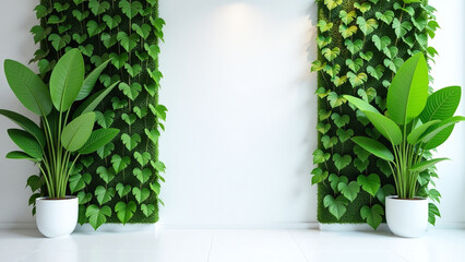 white background set living green walls lush foliage design project