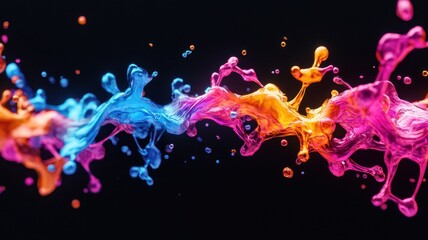 Obraz premium A vibrant splash of blue, pink, and orange paint against a dark background, creating a dynamic and artistic visual effect.