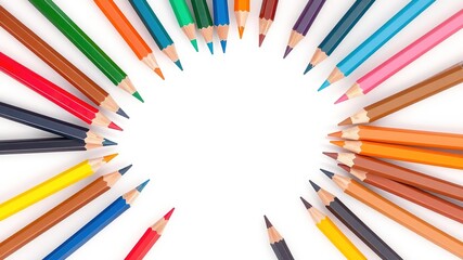 Fototapeta premium Colorful Pencils in Semi-Circle Border for Text