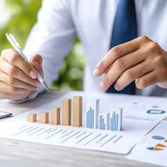 Individual working diligently at a table surrounded by business materials emphasizing corporate management practices