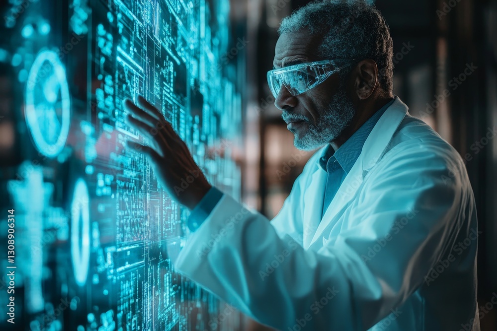 Fototapete Scientist examining advanced technology in a modern laboratory setting during the daytime