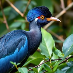 Naklejka premium Blue-crowned Leaf-fowl in Natural African Habitat