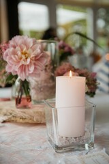 Decorative Candle with Pink Flowers