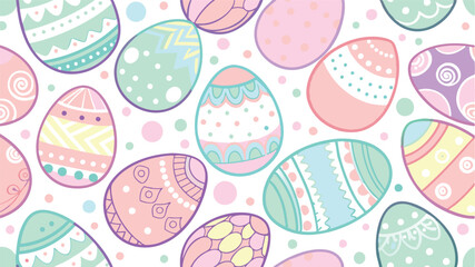 Seamless pattern with Easter eggs decorated with floral, geometric and dotted ornaments. The design is done in bright pastel shades, creating a festive mood.