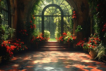 Fototapeta premium A cozy room filled with many types of plants and flowers