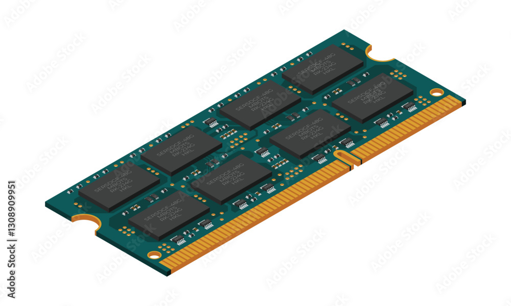 Leinwandbilder Isometric random access memory. RAM memory realistic 3d isometric. Computer hardware components. Vector illustration