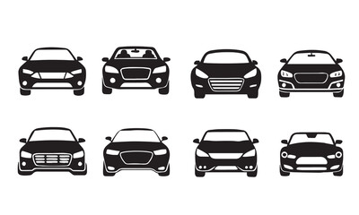 Car icon set. Automobile From Various Sides, Monochrome symbol