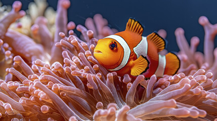 vibrant clownfish swimming among colorful sea anemones, showcasing marine life