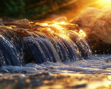 A close-up shot of a stream with rocks in the background, suitable for use in nature and outdoors related content