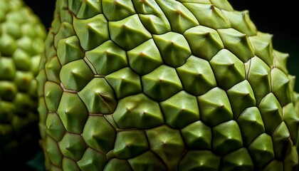 Extreme macro cherimoya skin. Scaly green, unique texture.  Intriguing, exotic detail.

