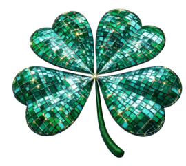 A green clover with a green stem and four green hearts