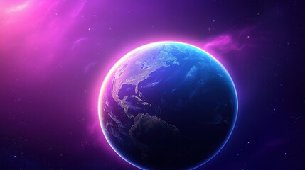 Obraz premium Glowing Earth from space with vibrant cosmic nebula and deep space background. astronomy and future exploration