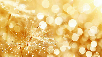 dandelion seeds in water drops close-up on a sunset background. selective focus