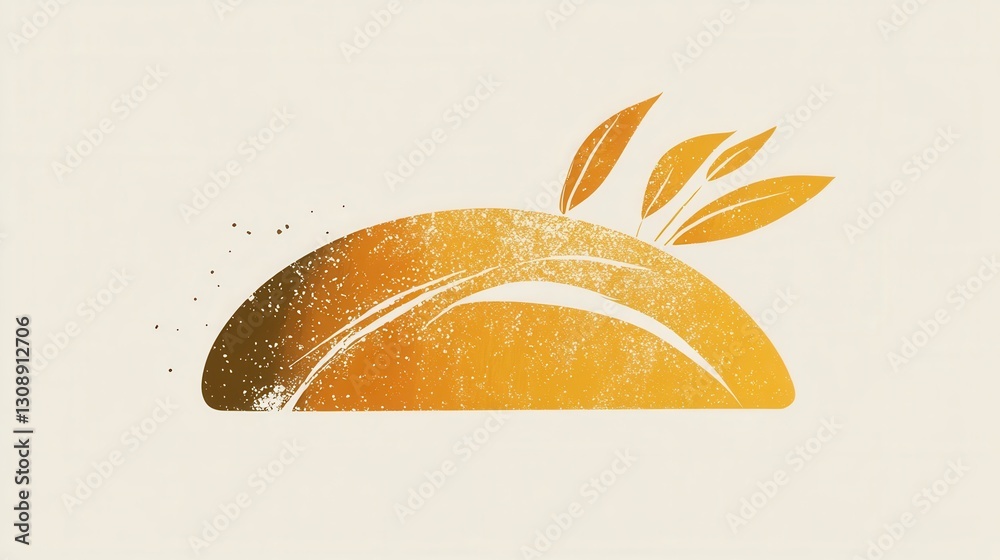 Aufkleber minimalist bread logo featuring an abstract loaf silhouette with a warm beige and gold color scheme 