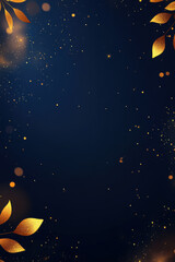 Fototapeta premium Elegant Navy Background with Golden Leaves and Bokeh Copy Space