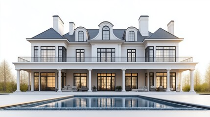 Fototapeta premium Mansion with pool isolated on white background.