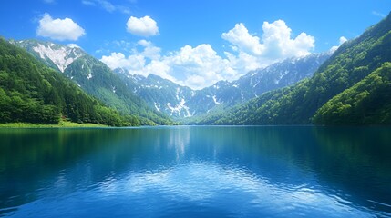 Serene Mountain Lake Landscape Under a Sunny Sky