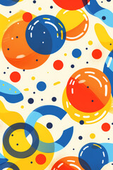 Fototapeta premium Happy Summer Geometric Abstract Background – Colorful Pool, Swim Rings & Beach Umbrella Illustration