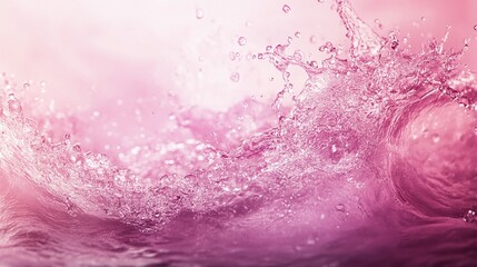 Fototapeta premium Pink water splash photography. The wave curls and sprays in mid-motion against a blurred pink background. Water droplets and energy are beautifully captured.