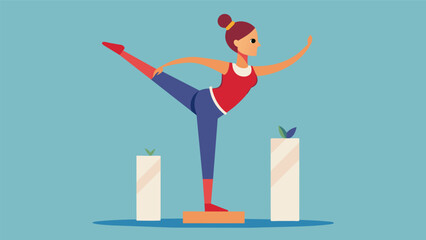 A difficult onelegged stunt where the flyer is held in a thigh stand position by her bases showcasing her strength and trust in her team.. Vector illustration