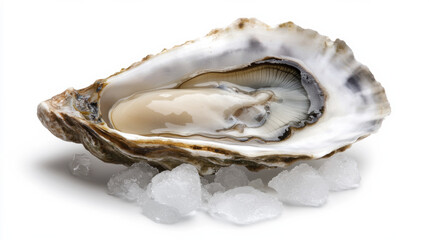 Naklejka premium Fresh oyster on ice, showcasing its natural beauty and texture