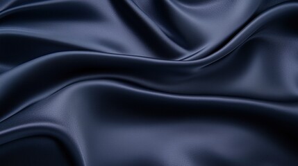 Obraz premium Glossy deep navy fabric with elegant waves and fluid movement. Luxurious textile background