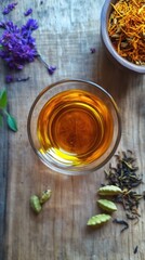 Fototapeta premium A refreshing cup of tea with various complementary ingredients shown