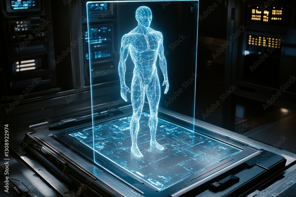 Fototapete digital hologram of a human model displayed in a futuristic laboratory setting showcasing advanced t