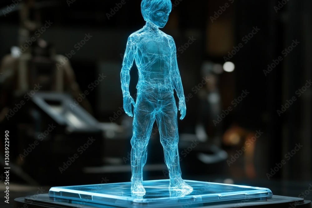 Poster Holographic display of a boy in a futuristic laboratory setting showcasing advanced technology and innovation