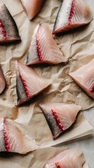 Raw Fish Steaks Arranged on Brown Paper