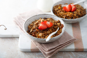 Homemade granola with fresh strawberry