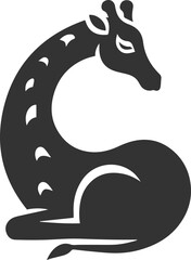 Giraffe resting its head on its back vector silhouette