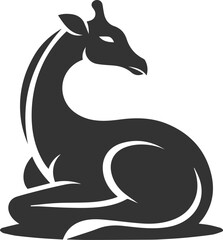 Giraffe resting its head on its back vector silhouette