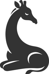 Giraffe resting its head on its back vector silhouette